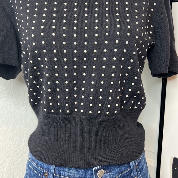 Vintage Escada Black Wool Short Sleeve Sweater with Pearl Studded Accents 36/XS - Picture 5 of 8